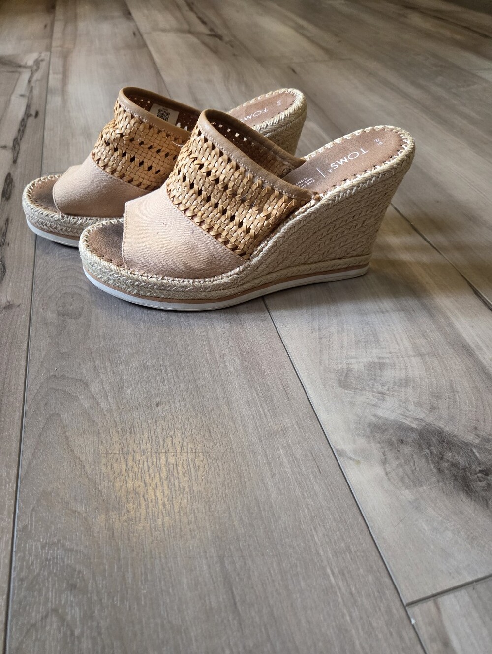 TOMS Beige/Tan Woven Espadrille Wedge Slide
